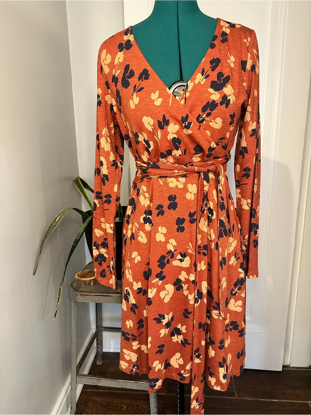 Toad&Co Cue Wrap Dress in Burnt Orange Print Size Medium NWT Cottage Boho